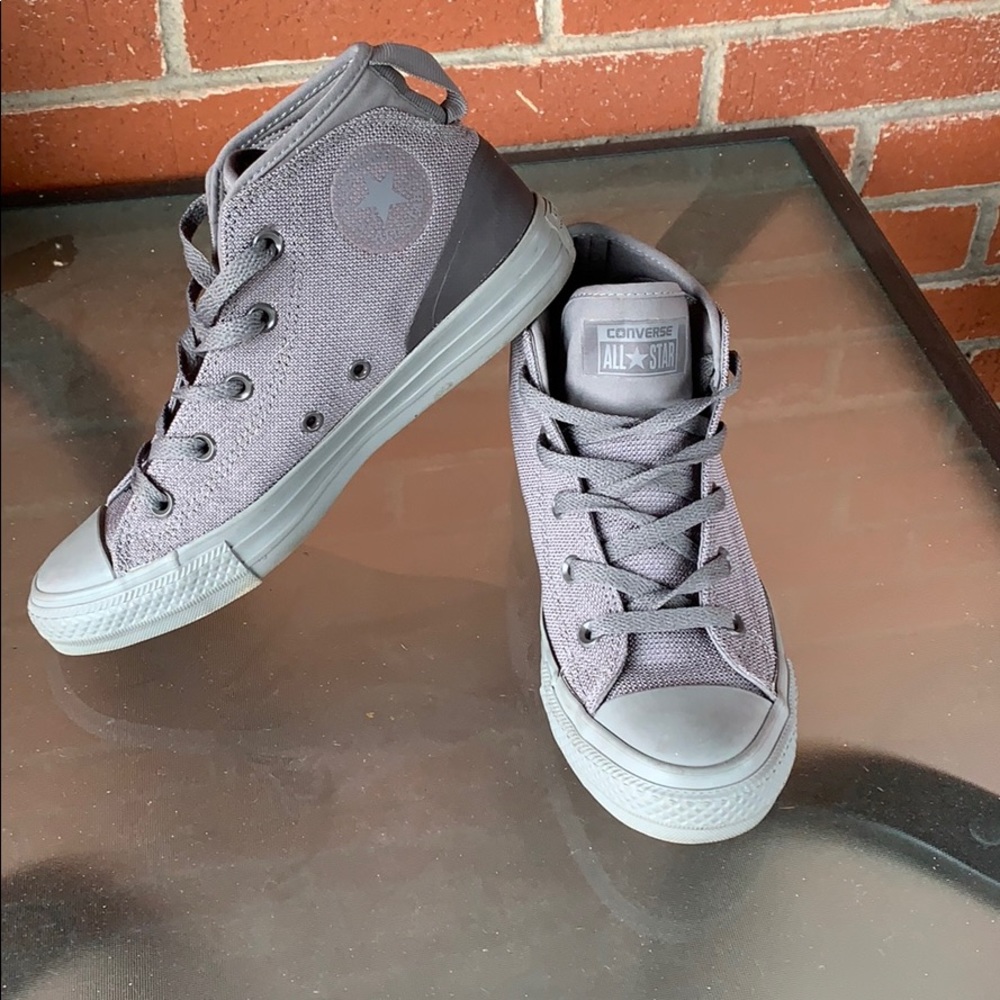 Black and grey high top converse